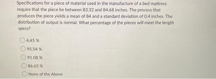 Specifications for a piece of material used in