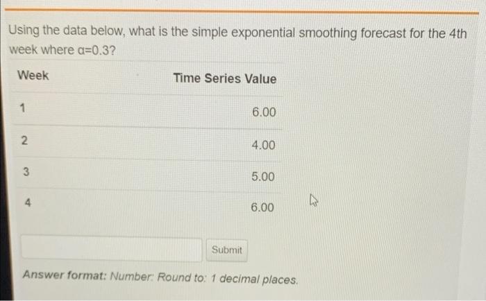 Using the data below, what is the simple