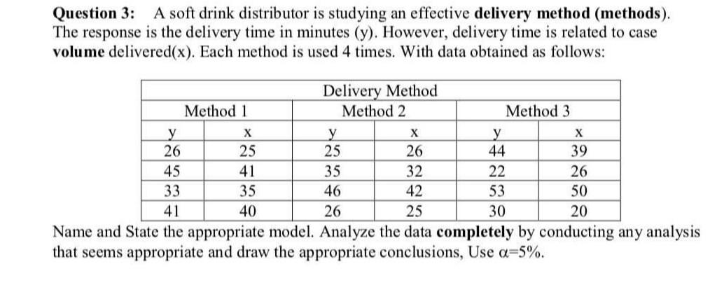 Question 3: A soft drink distributor is studying