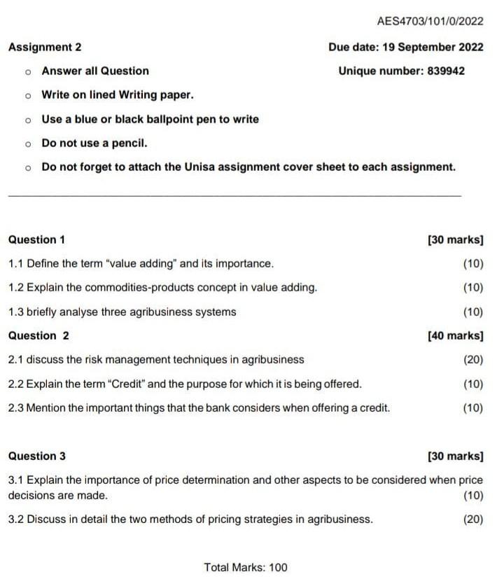 Question 1 1.1 Define the term "value adding" and