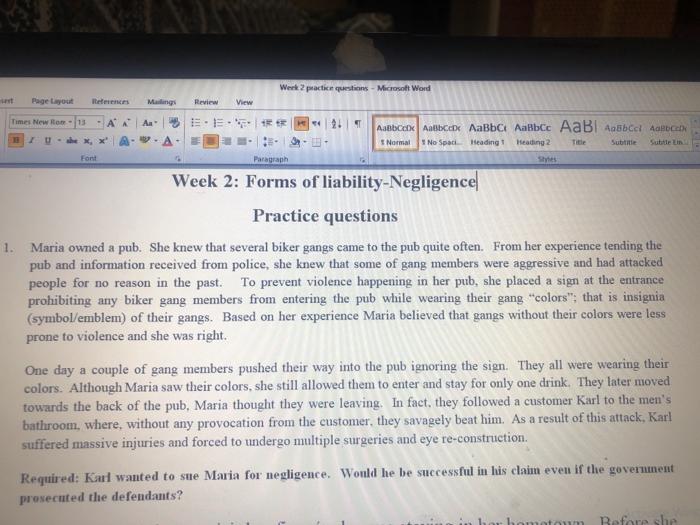 Werk 2 practice questions - Microsoft Word Page