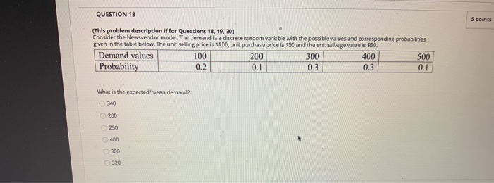 QUESTION 18 5 points (This problem description If