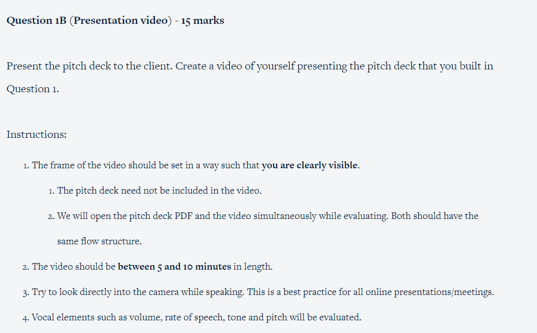 Question 1B (Presentation video) - 15 marks