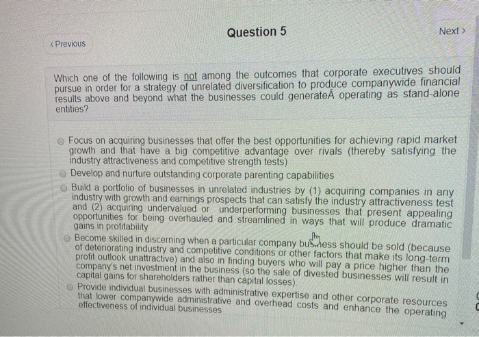 Question 5 Next > < Previous Which one of the