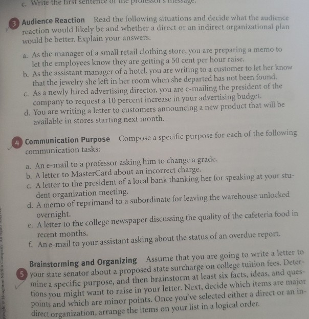 C. Write the first sente 3 Audience Reaction Read