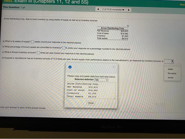 (Chapters 11, 12 and 5S) Time This Question: 1 pt