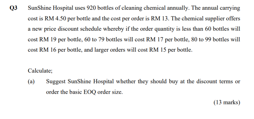 Q3 SunShine Hospital uses 920 bottles of cleaning