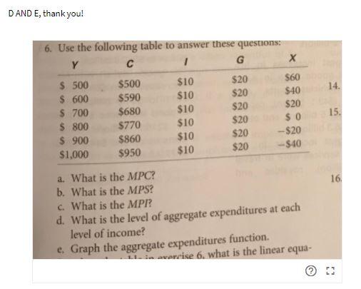 D AND E, thank you! 14. 6. Use the following