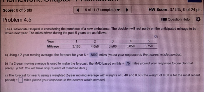 C) The forecast for year 6 using a weighted