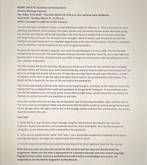 MGMT 346-8 YE1 Business Communications Routine