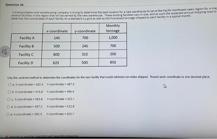 Question 26 A transportation and warehousing