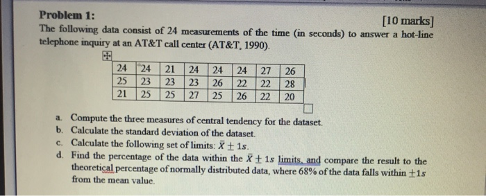 Problem 1: [10 marks] The following data consist