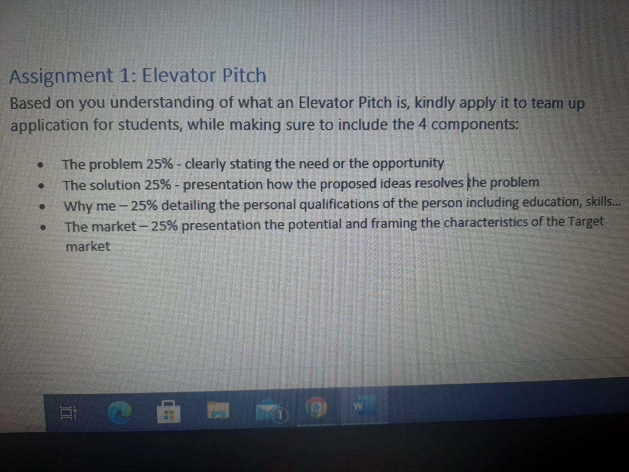 Assignment 1: Elevator Pitch Based on you