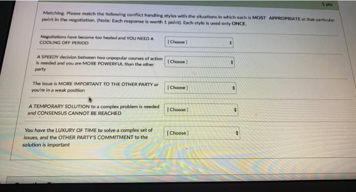 5 pts Matching Please match the following