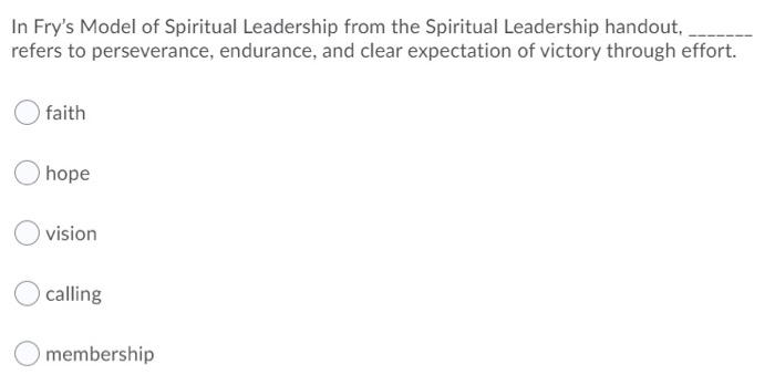 In Fry's Model of Spiritual Leadership from the