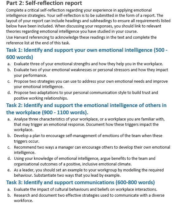 Part 2: Self-reflection report Complete a