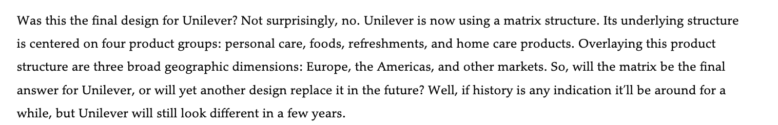 Identify the basic control issues at Unilever