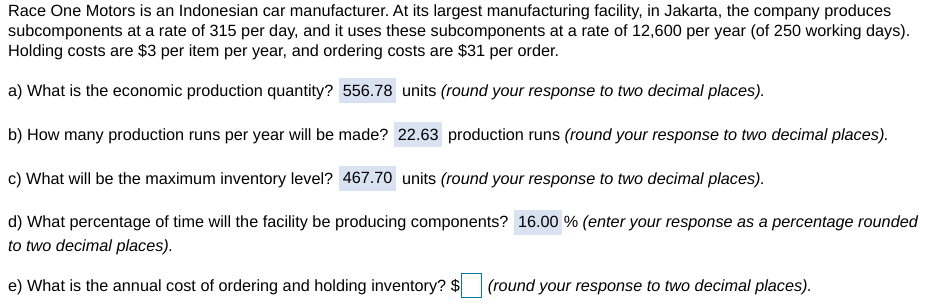 I just need help with part E. Thank you! Race One
