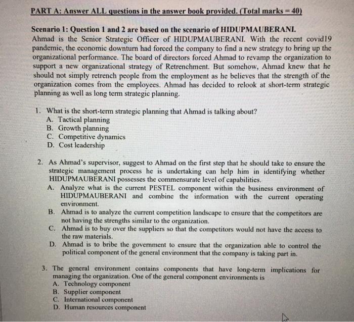 PART A: Answer ALL questions in the answer book