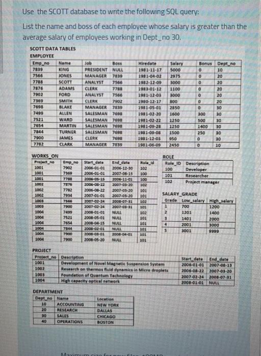 Database Mgmt sytms Use the Scott database to