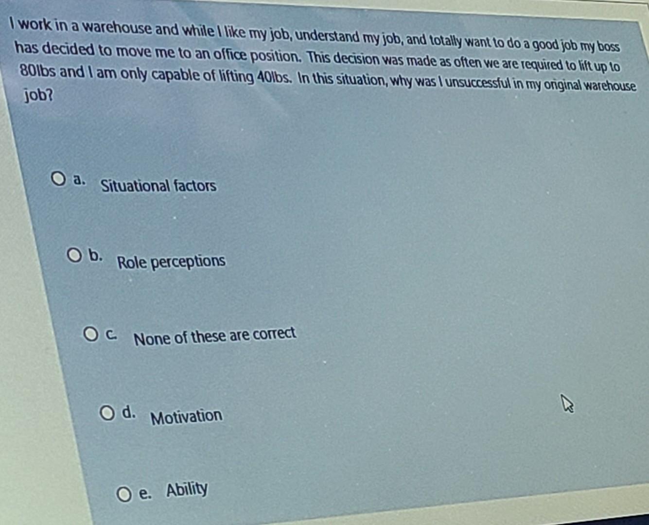 I work in a warehouse and while I like my job,
