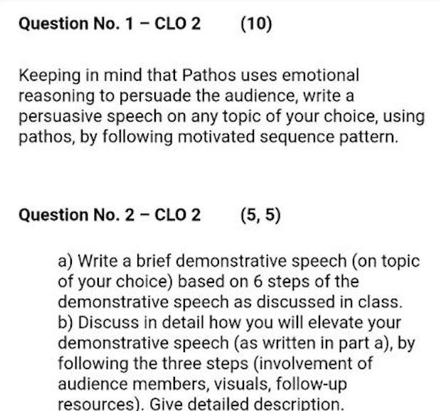 Question No. 1 - CLO 2 (10) Keeping in mind that