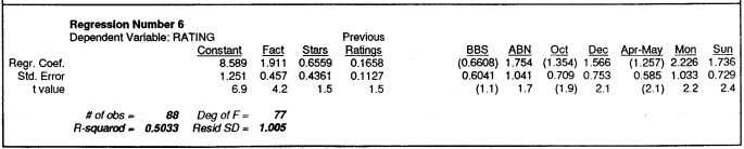 1. Using Regression 6, what would be the total