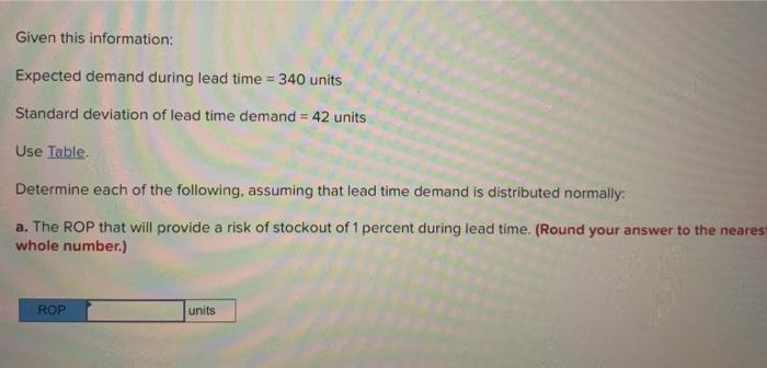 Given this information: Expected demand during