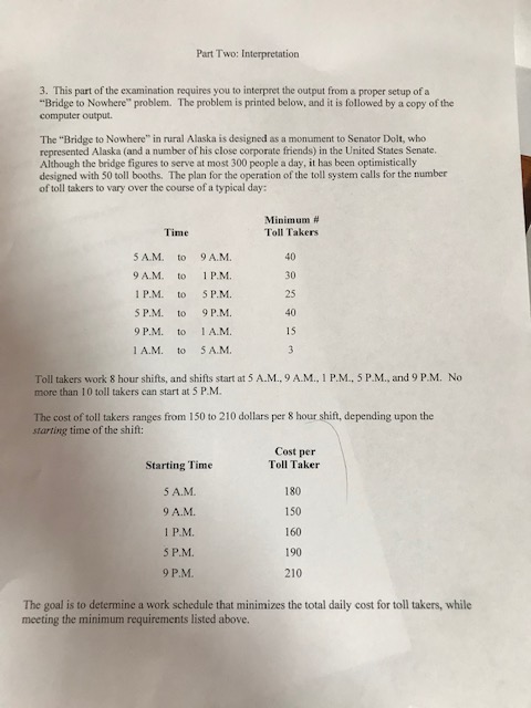 QUESTION E-I ONLY PLEASE. Part Two: