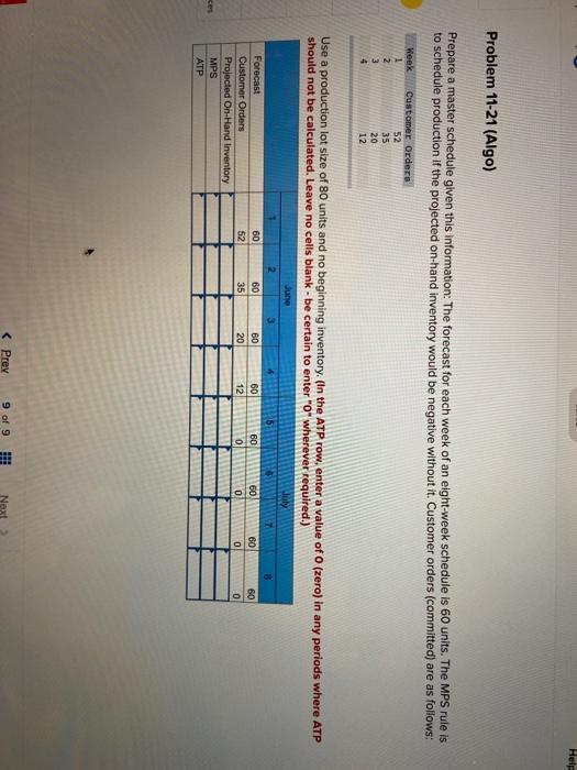 Hele Problem 11-21 (Algo) Prepare a master