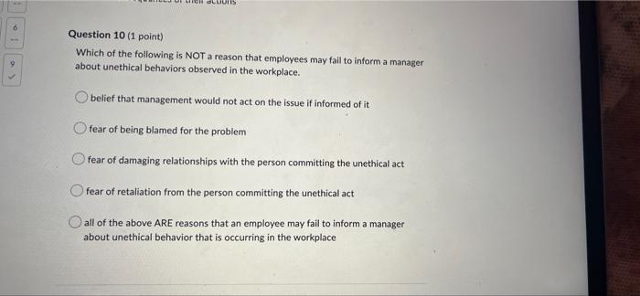 6 9 Question 10 (1 point) Which of the following