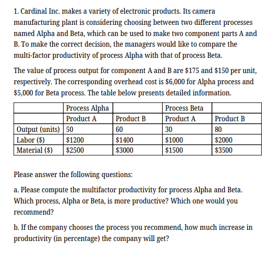 1. Cardinal Inc. makes a variety of electronic
