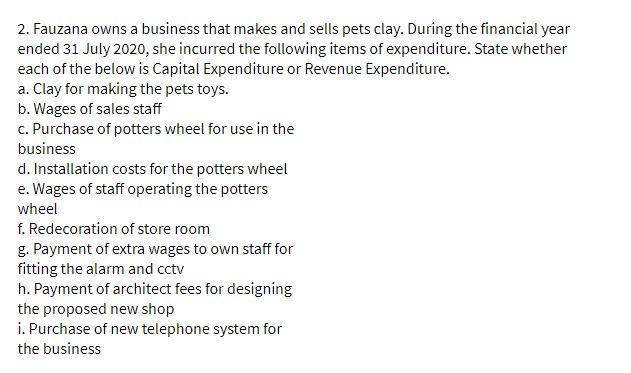 2. Fauzana owns a business that makes and sells