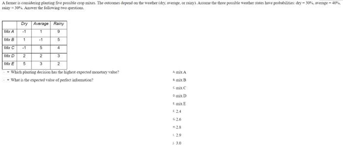 A farmer is considering planting five possible