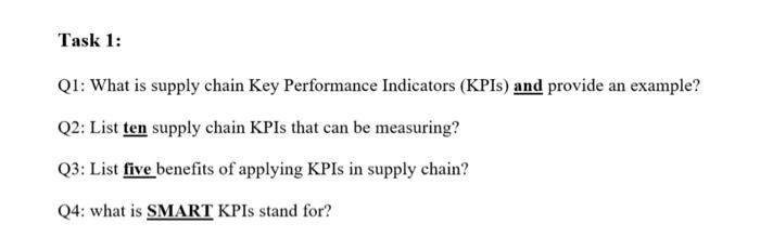 solve quastion 2 Task 1: Q1: What is supply chain