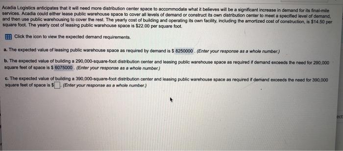 Acadia Logistics anticipates that it will need