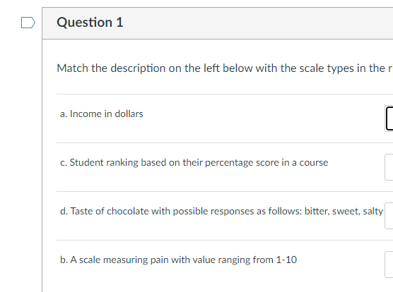 Match the description on the left below with the