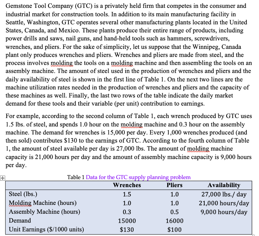 Construct a linear optimization model using excel