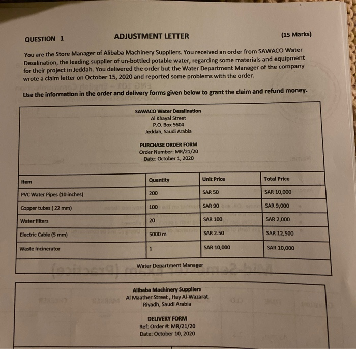write a business adjustment letter. use simple