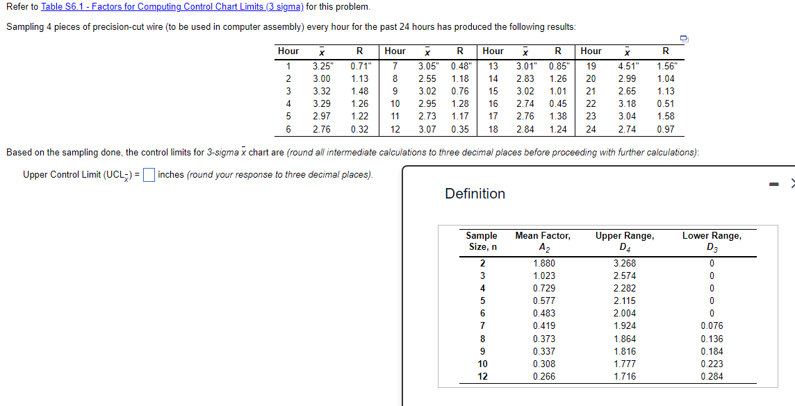 Refer to Table $6.1 - Factors for Computing