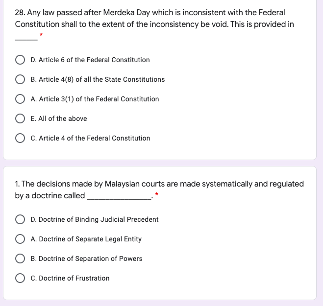 28. Any law passed after Merdeka Day which is
