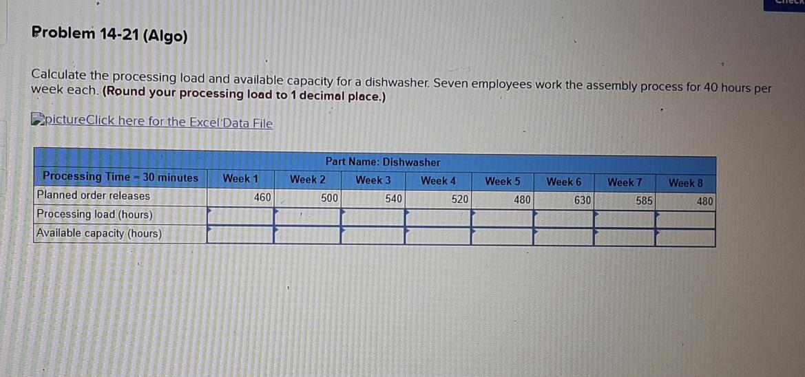 Problem 14-21 (Algo) Calculate the processing