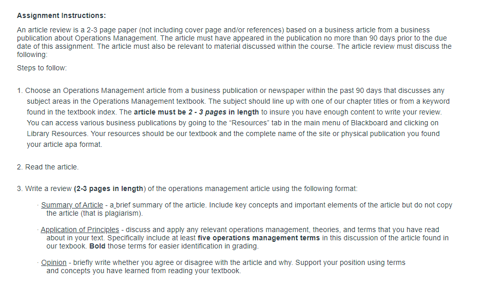 Assignment Instructions: An article review is a