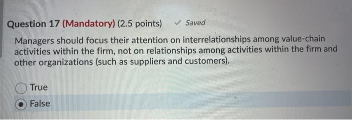 Question 17 (Mandatory) (2.5 points) Saved