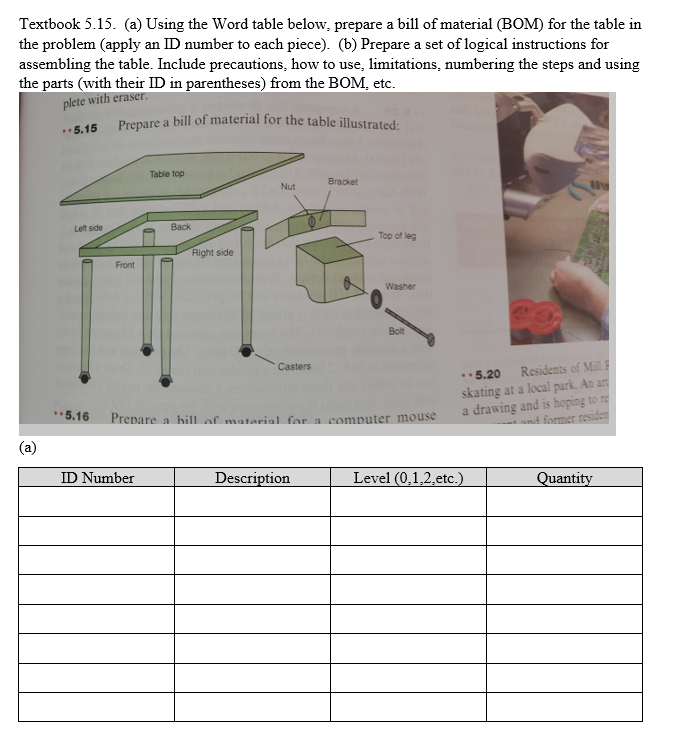 Textbook 5.15. (a) Using the Word table below,