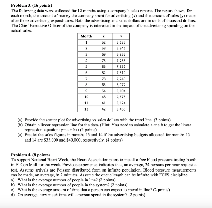 Please show work !!! Problem 3. (16 points) The