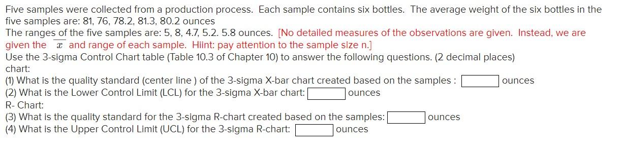 Five samples were collected from a production