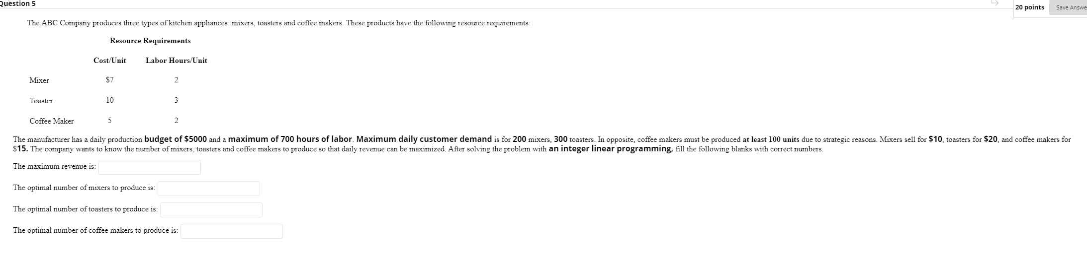 NEED THE ANSWER FAST PLEASE :( Question 5 20