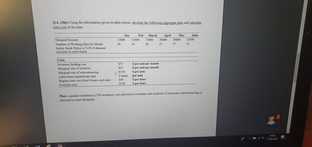 Q.4. (20p) Using the information given in table