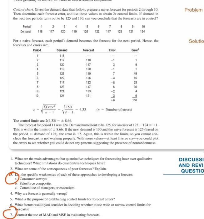 Problem 117 Solutio Control chart. Given the